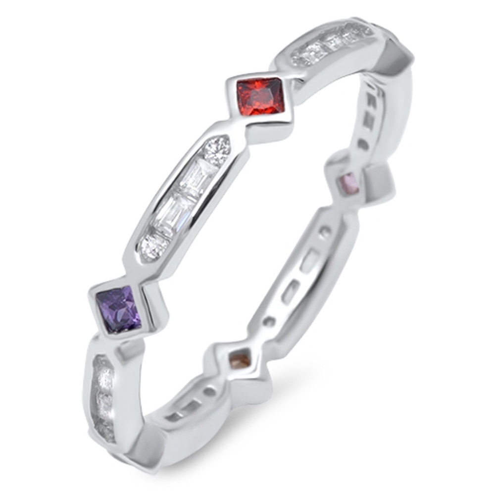 Sterling Art Deco Style CZ Stackable Band Ring